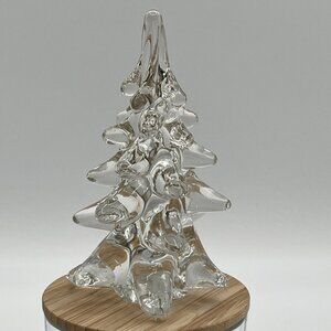 Vintage Crystal Clear Glass Art Christmas Tree 6" Heavy Paperweight Decor